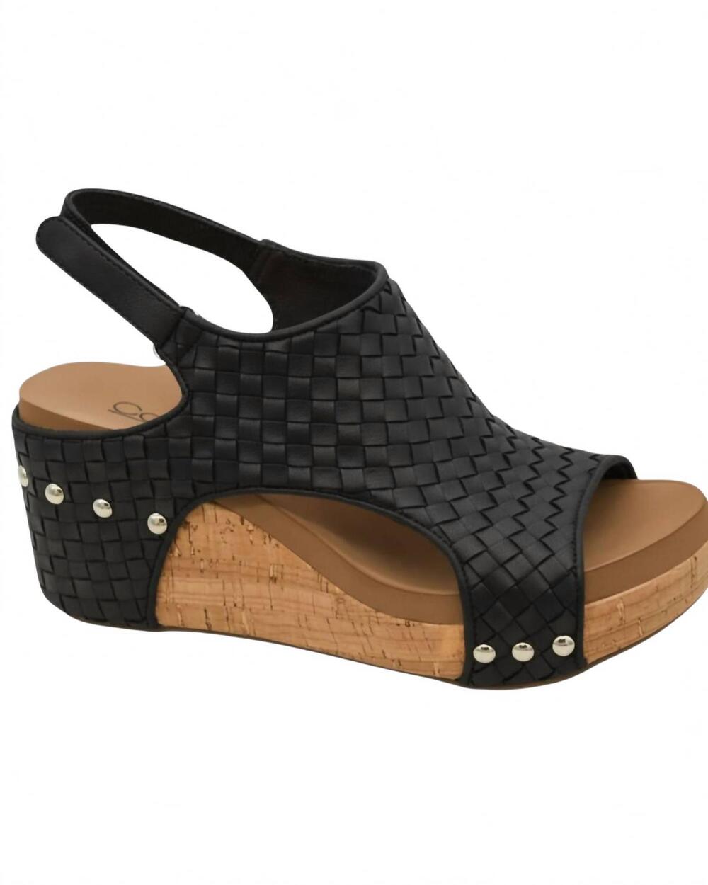 NEW CORKYS FOOTWEAR women's woven carley wedge sandal in black